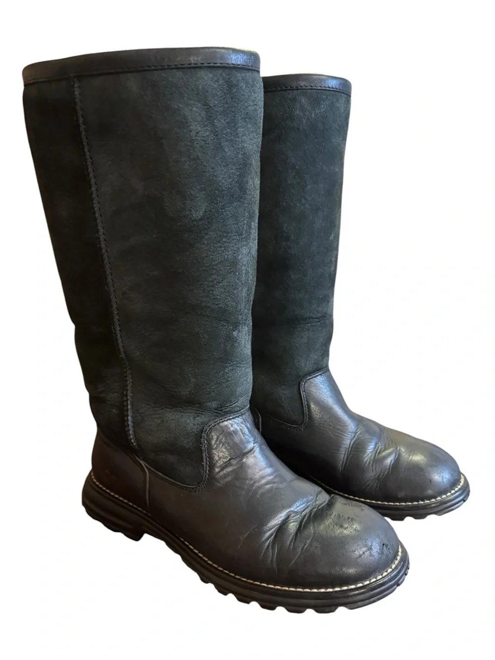 UGG Black Leather & Suede Pull-On Winter Boots Women’s 9